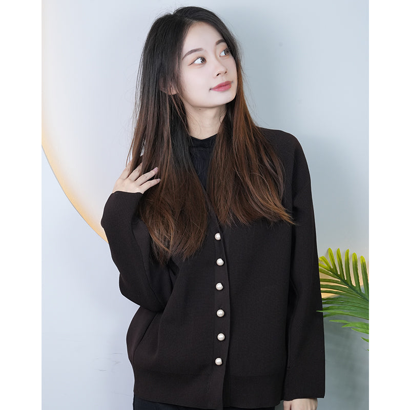 Knitted-garment 01  Sitai spring new cardigan women all round collar temperament senior sense pearl buckle pearl cardigan coat