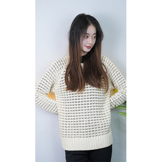 Knitted-garment 10  Sitai loose round neck hollow-out long-sleeved pullover knitted top