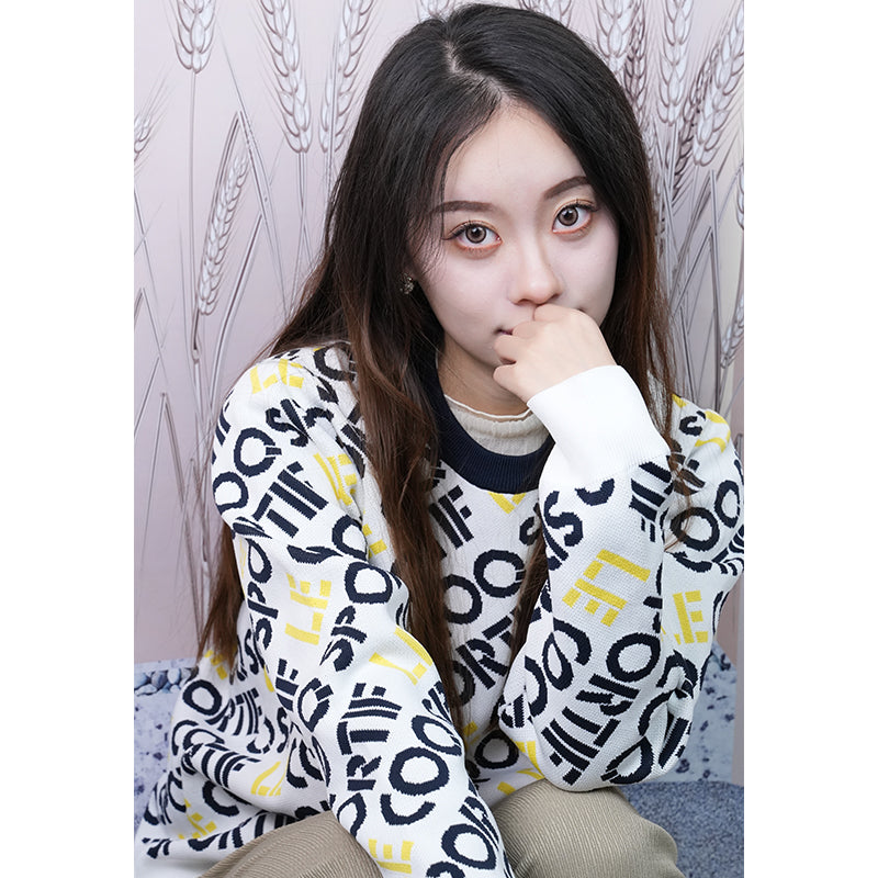 Knitted-garment 04  Sitai loose Korean letter printed hoodie