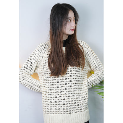 Knitted-garment 10  Sitai loose round neck hollow-out long-sleeved pullover knitted top