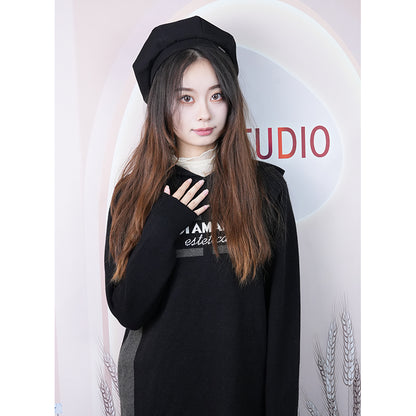 Knitted-garment 08   Sitai autumn winter women's hoodie coat hooded long loose sleeve long-sleeved letter-printed blouse