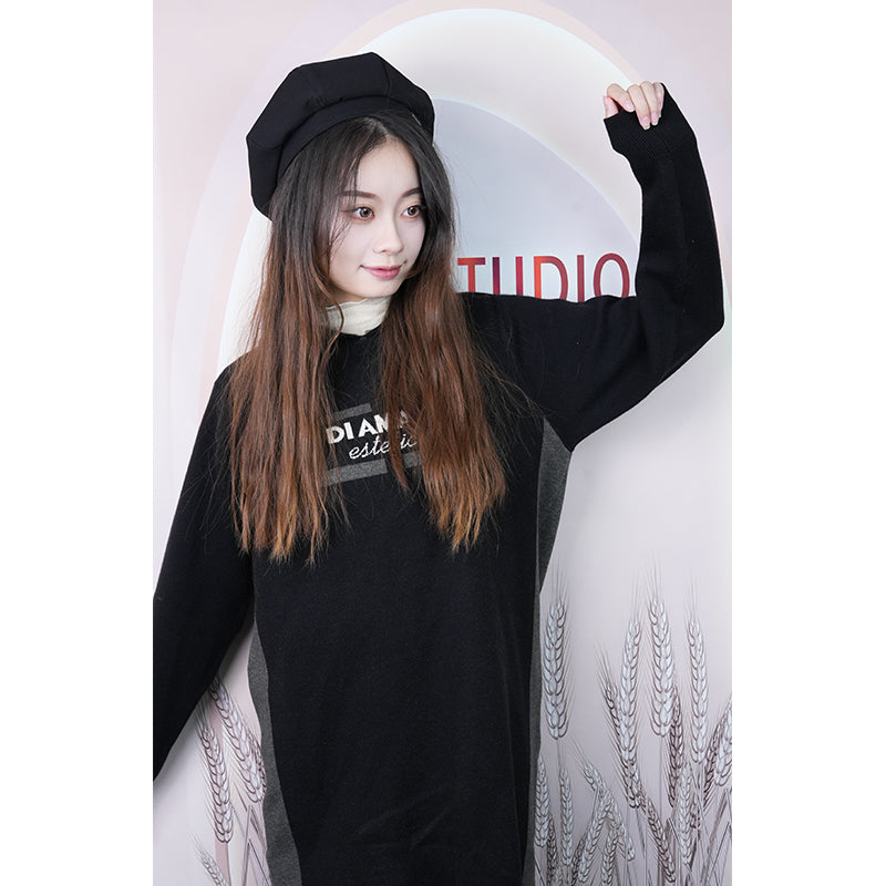 Knitted-garment 08   Sitai autumn winter women's hoodie coat hooded long loose sleeve long-sleeved letter-printed blouse